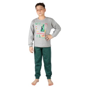 Πιτζάμα Παιδική Αγόρι Creeper - Danger Do Not Approach Γκρι-Σκούρο Πράσινο Κ347 Nina Club