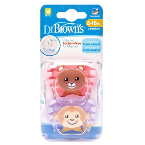 Πιπίλες Σιλικόνης 6-18m PreVent® Animals 2τεμ. Κορίτσι Dr Brown's_2