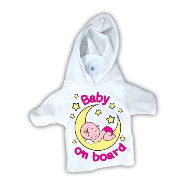 Βεντουζάκι "Μωρό στο αυτοκίνητο" T-shirt με κουκούλα Μωράκι/Φεγγάρι Φούξια Malelis