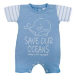 Βρεφικό Καλοκαιρινό Φορμάκι "Save Our Oceans" Λευκό-Θαλασσί Pretty Baby