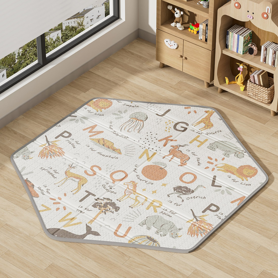 BebeStars-Foldable-PlayMat-DoubleSided-135x135cm-AnimalsGrey-100-504-a