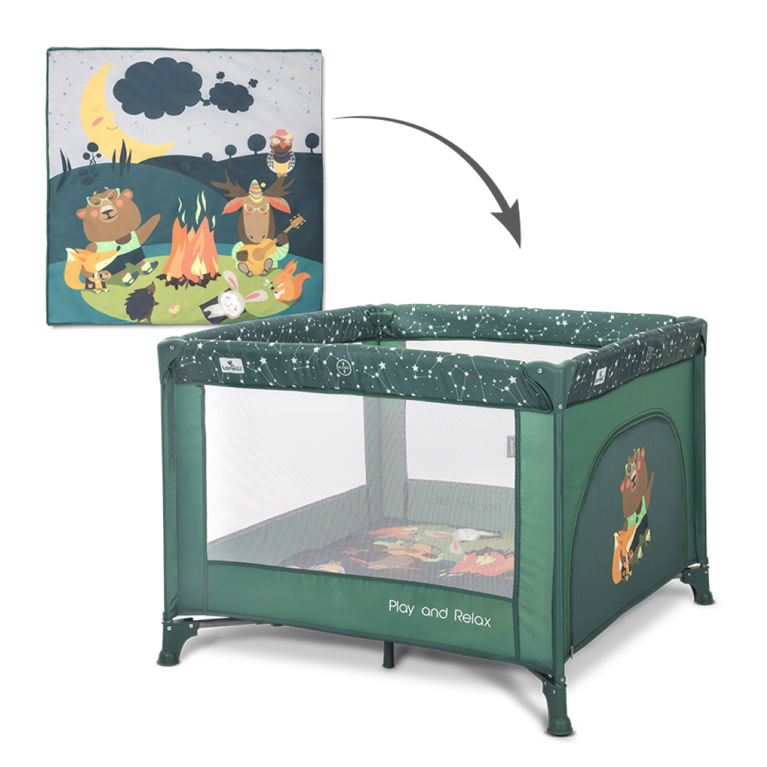 Πάρκο Τετράγωνο “PLAY ‘N RELAX” με πορτάκι 0m+ Green Night Lorelli®
